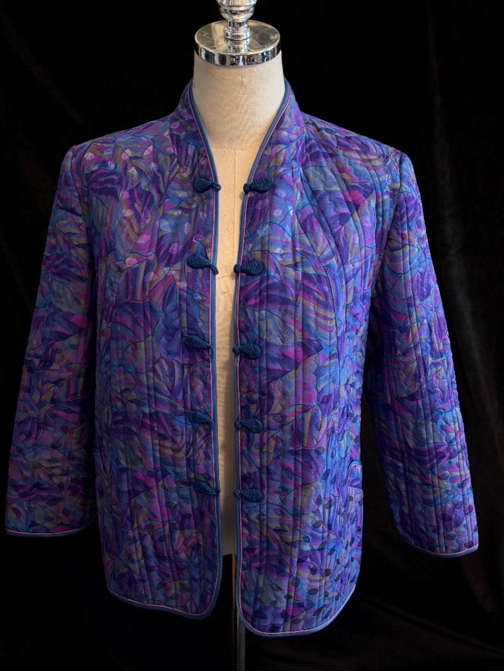 Vibrant Purple 100% Silk Quilted Jacket Mandarin Collar